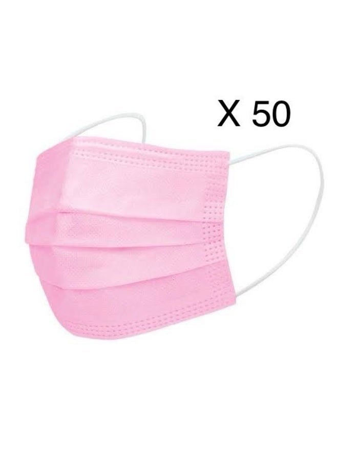 NAMA 3 layers Surgical Face Mask with Soft Elastic Ears for adult 50 peices PINK - Image 1